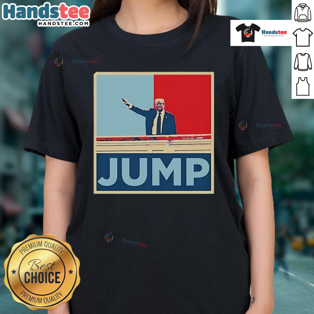 Official Donald Jump Retro Ladies Tee featuring a stylish design and vibrant colors, perfect for casual wear.