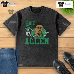 Alt Text: Official Eagles Eric Allen Signature Washed T-Shirt featuring a retro design and team logo, perfect for fans.