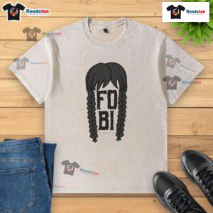 Official FOBI Fear Of Being Included Wednesday Addams washed t-shirt featuring a spooky design and comfortable fit.