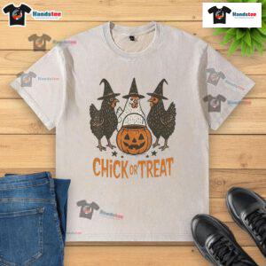 Funny Halloween chicken t-shirt featuring a playful design for Trick or Treat festivities, perfect for Halloween celebrations.