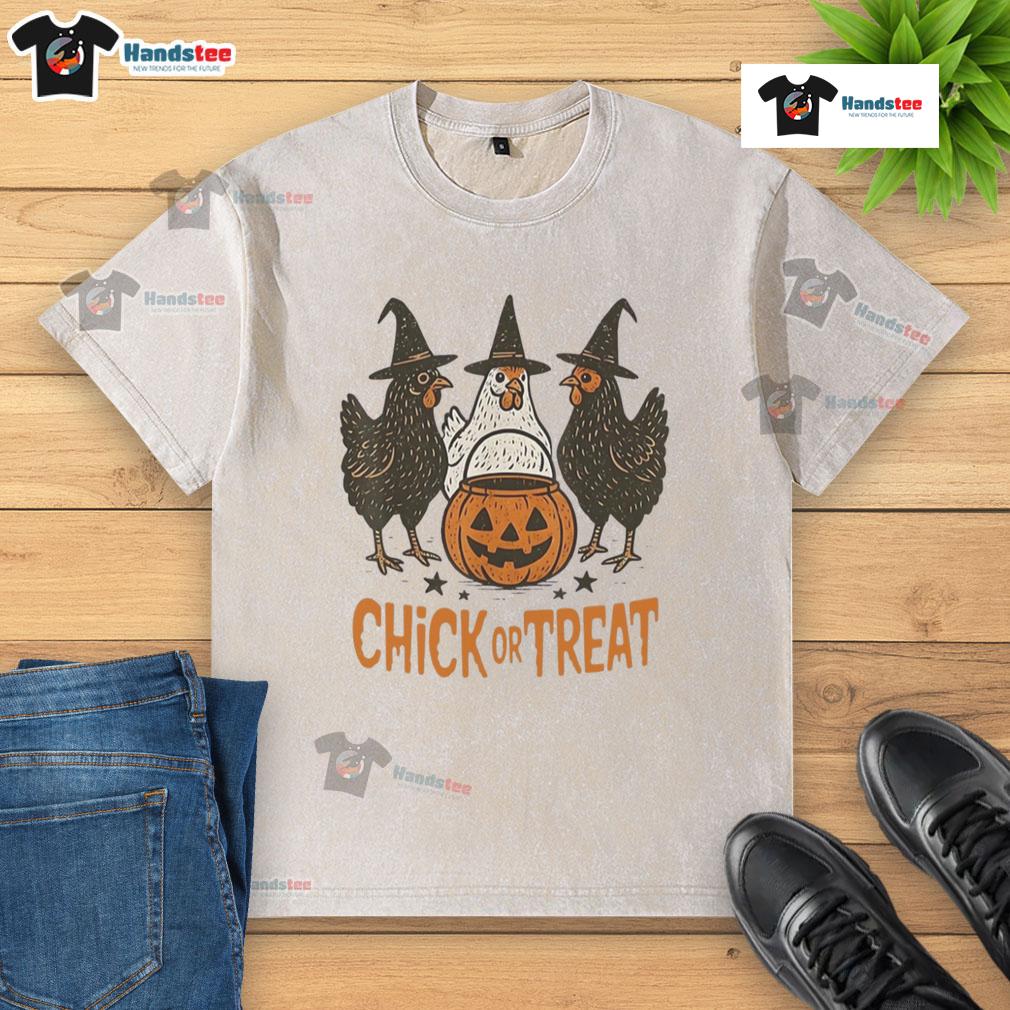 Funny Halloween chicken t-shirt featuring a playful design for Trick or Treat festivities, perfect for Halloween celebrations.