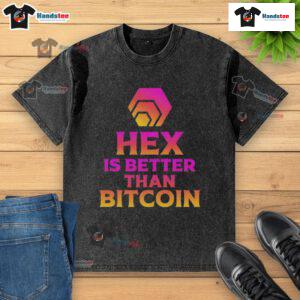 Official Hex Is Better Than Bitcoin washed t-shirt featuring bold graphic design for crypto enthusiasts.