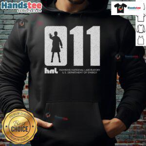 Alt Text: Official HNL 011 hoodie featuring Hawkins National Laboratory logo from the US Department of Energy.