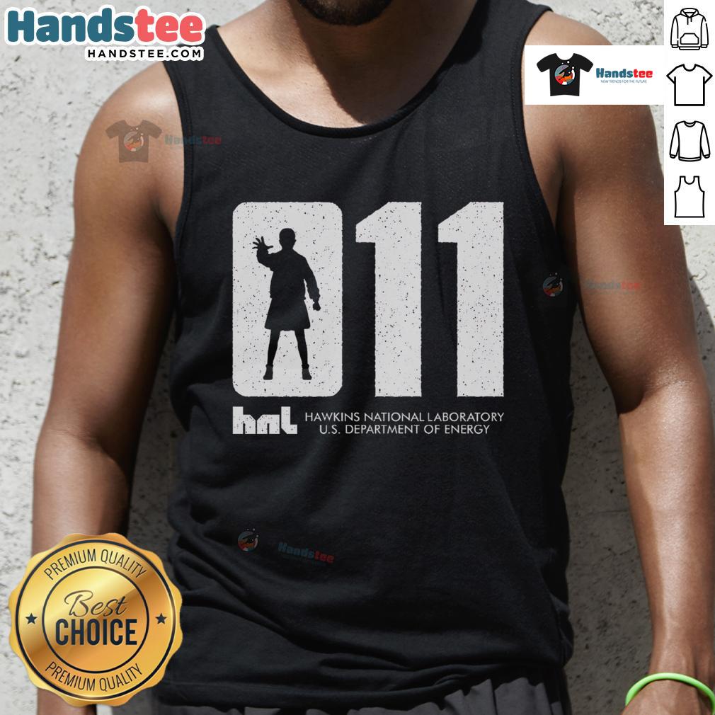 Official Hawkins National Laboratory tank top from US Department of Energy, featuring logo and stylish design.