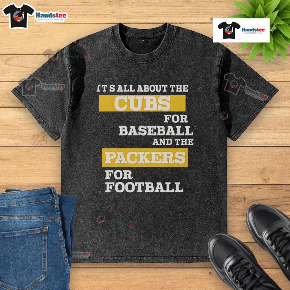 Official washed t-shirt featuring Cubs for baseball and Packers for football, perfect for sports fans and team spirit.
