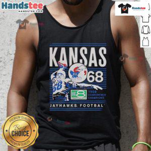 Official Kansas Jayhawks 1968 Conference Champions Big 8 Conference tank top featuring vintage team logo and colors.