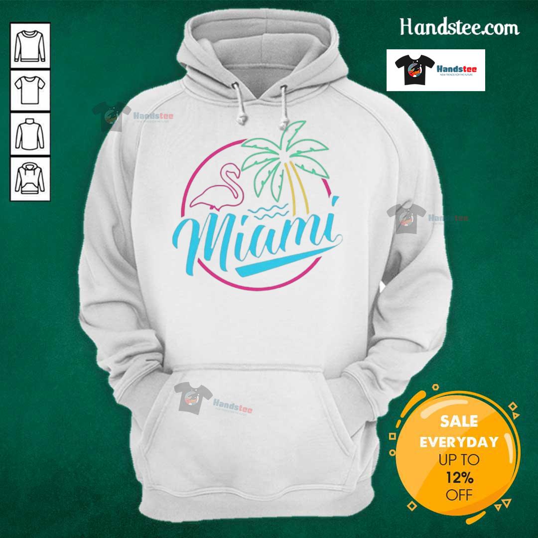 Official Miami Neon Flamingo Logo Hoodie featuring vibrant colors and stylish design, perfect for Miami fans.