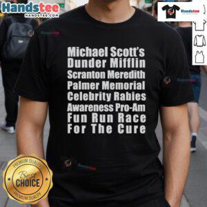 Official Michael Scott's Fun Run Race T-Shirt featuring playful design and iconic quotes from The Office series.