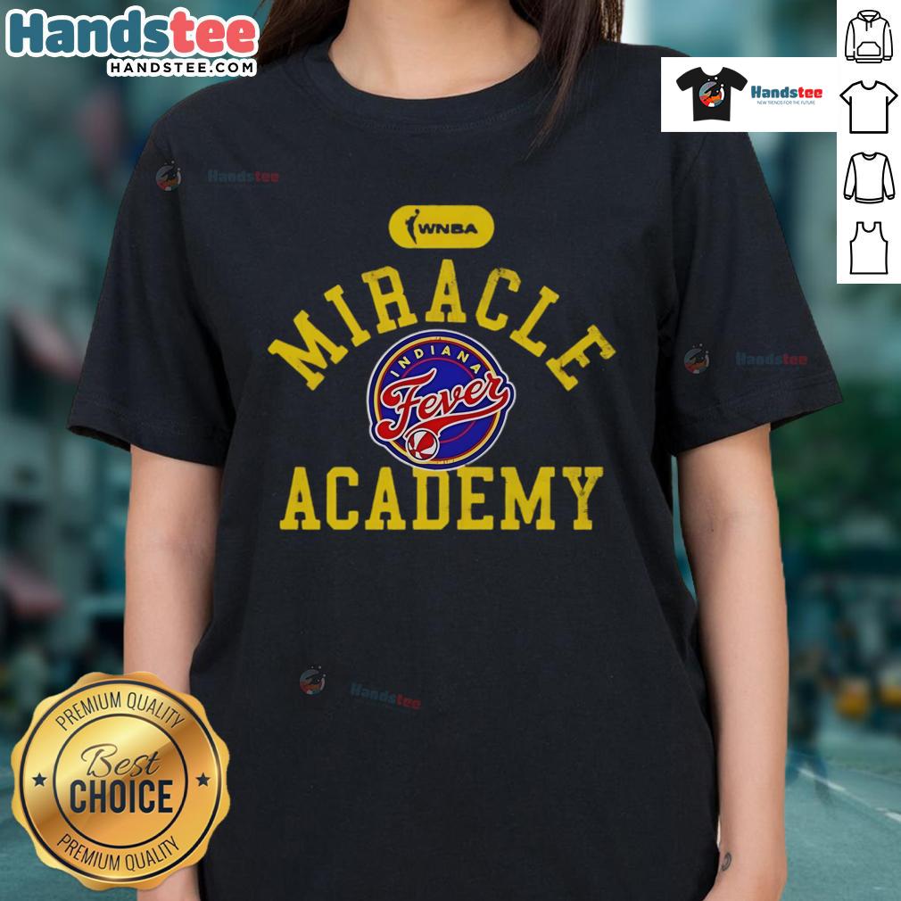 Official Miracle Academy Caitlin Clark Indiana Fever Ladies Tee featuring vibrant colors and stylish design for fans.