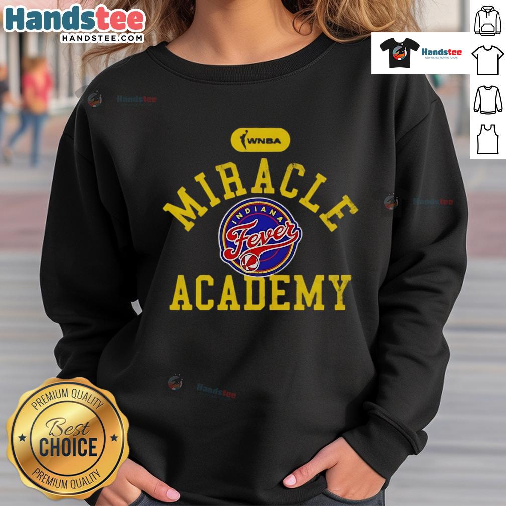 Official Miracle Academy Caitlin Clark Indiana Fever sweatshirt featuring team colors and logo, perfect for fans.