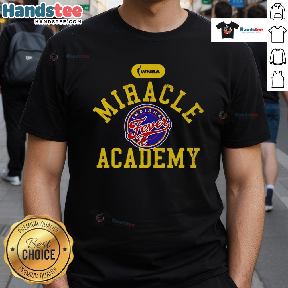 Official Miracle Academy Caitlin Clark Indiana Fever T-Shirt featuring vibrant team colors and stylish design for fans.