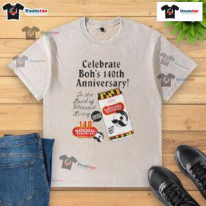 Official National Bohemian Celebrate Bohs 140th Vintage Anniversary Graphite Washed T-Shirt showcasing retro design.