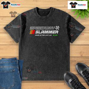 Official Speedway Slammer Home of the Last Lap washed t-shirt in vibrant colors, perfect for racing fans and casual wear.