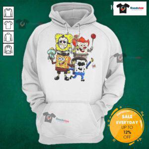Official Sponge X Horror Characters Happy Halloween Hoodie featuring vibrant designs of spooky characters for festive style.