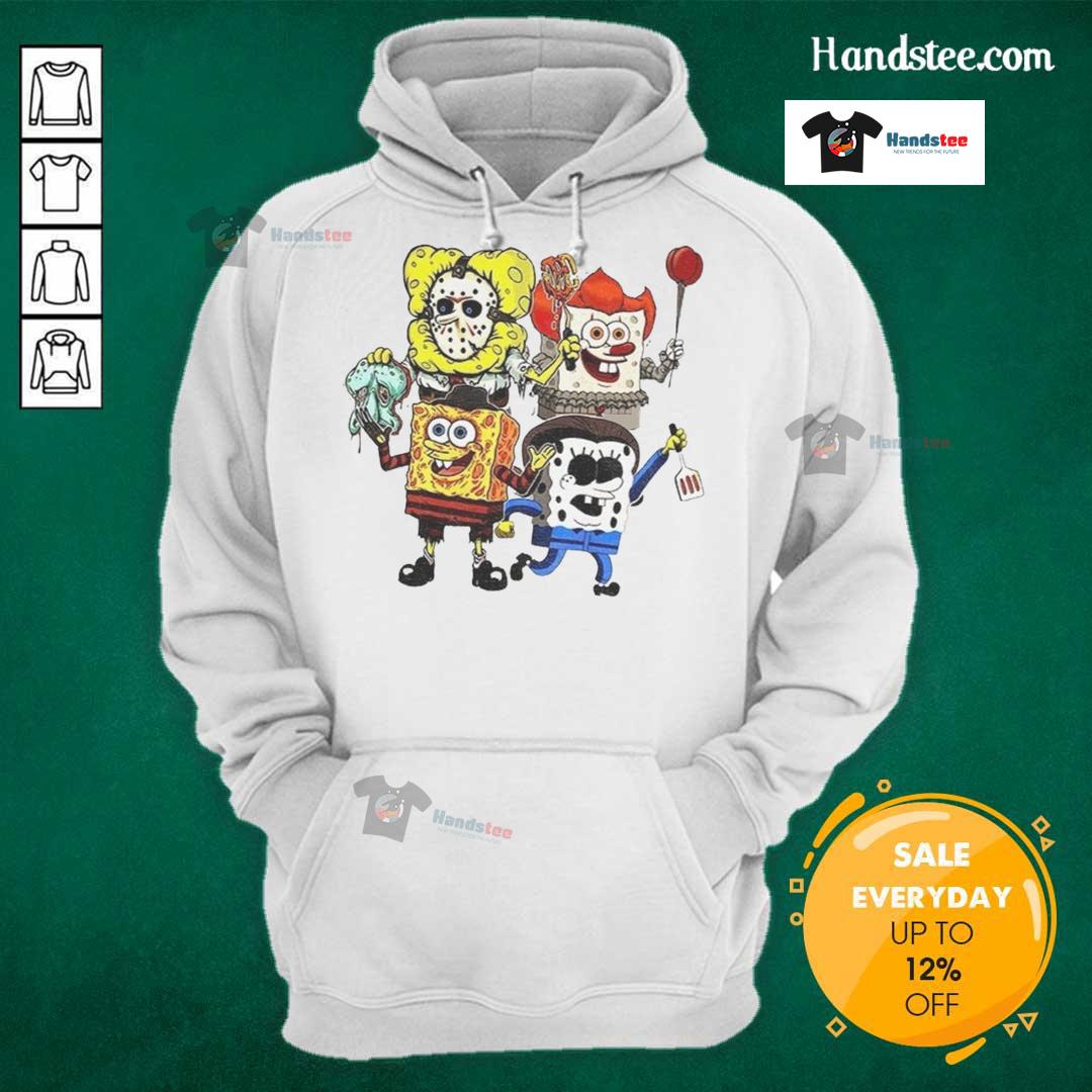 Official Sponge X Horror Characters Happy Halloween Hoodie featuring vibrant designs of spooky characters for festive style.