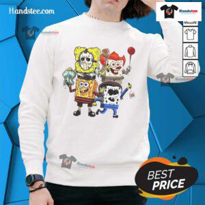 Official Sponge X Horror Characters Happy Halloween Sweatshirt featuring spooky designs and vibrant colors for Halloween fun.