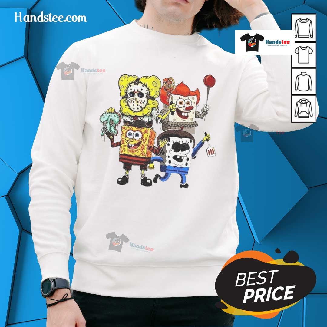 Official Sponge X Horror Characters Happy Halloween Sweatshirt featuring spooky designs and vibrant colors for Halloween fun.