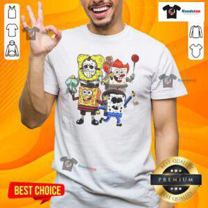 Official Sponge X Horror Characters Happy Halloween T-Shirt featuring spooky designs for festive celebrations.