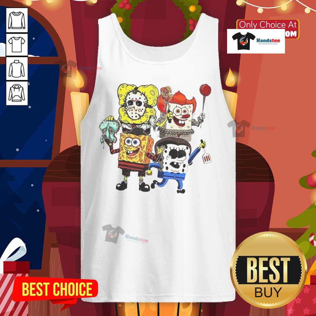 Official Sponge X Horror Characters Happy Halloween Tank Top featuring vibrant graphics and spooky designs for Halloween.