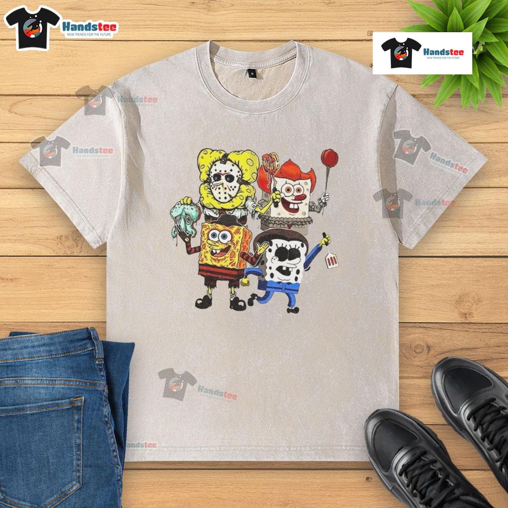 Official Sponge X Horror Characters Happy Halloween Washed T-Shirt featuring spooky designs for festive fans.