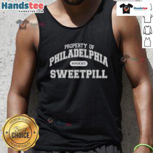 Official Sweet Pill Property of Philadelphia Philly tank top featuring vibrant design and stylish fit for fans.