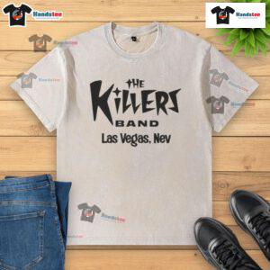 Alt Text: Official The Killers Summer in Vegas washed t-shirt featuring vibrant design, perfect for fans of the band.