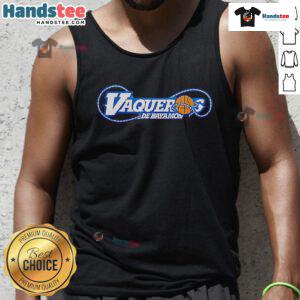 Alt Text: Official Vaqueros de Bayamn BSN 2025 tank top featuring team colors and logo, perfect for basketball fans.