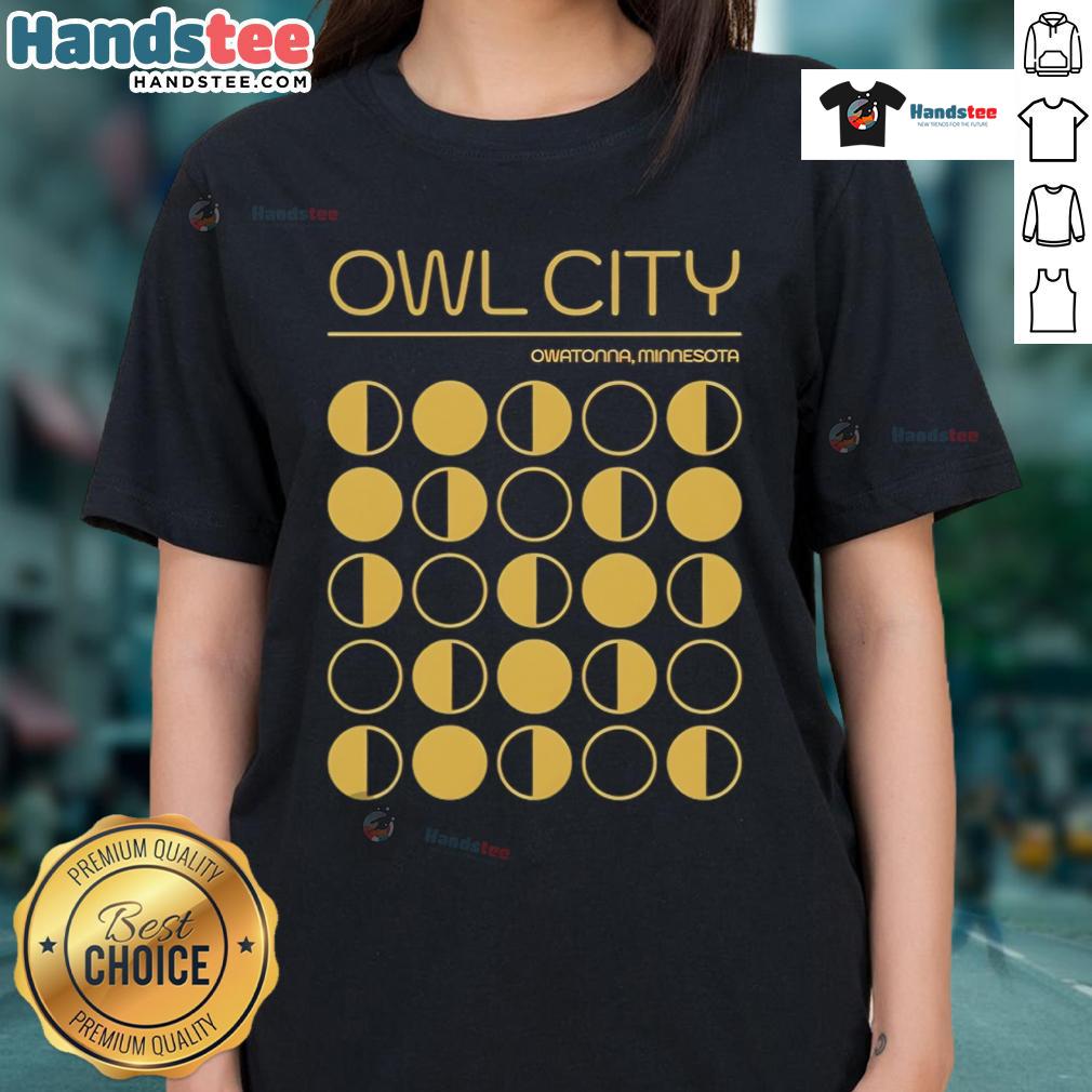 Original Owl City Owatonna Minnesota ladies tee featuring a stylish design, perfect for fans of the band and casual wear.