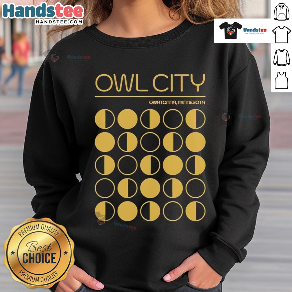 Original Owl City Owatonna Minnesota sweatshirt featuring vibrant design and cozy fabric, perfect for fans and locals.