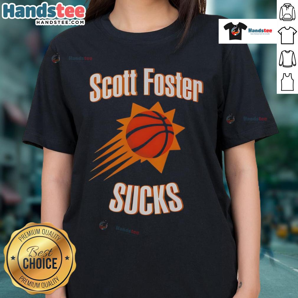 Original Scott Foster Sucks Throw Basketball Ladies Tee featuring a stylish design for basketball fans.