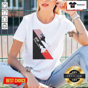 Alt Text: Premium America To Slay A Dragon, China To Kill A God Ladies Tee showcasing bold graphic design and vibrant colors.