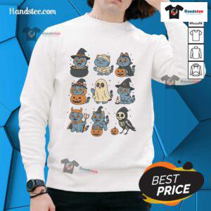 Alt Text: Premium Trick or Treat Halloween Derpy Tiger Comfort Colors Sweatshirt featuring a playful tiger design for festive fun.