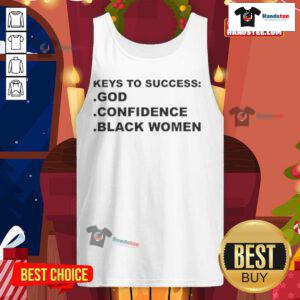 Black women tank top featuring 'Top Keys to Success' design, celebrating God confidence and empowerment.