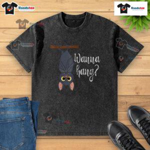 Funny bat graphic on a t-shirt hanging to dry, showcasing a playful design perfect for animal lovers and humor enthusiasts.