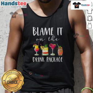 Funny 'Blame It On The Drink' tank top for cruise vacations, featuring a vibrant cocktail design perfect for summer wear.
