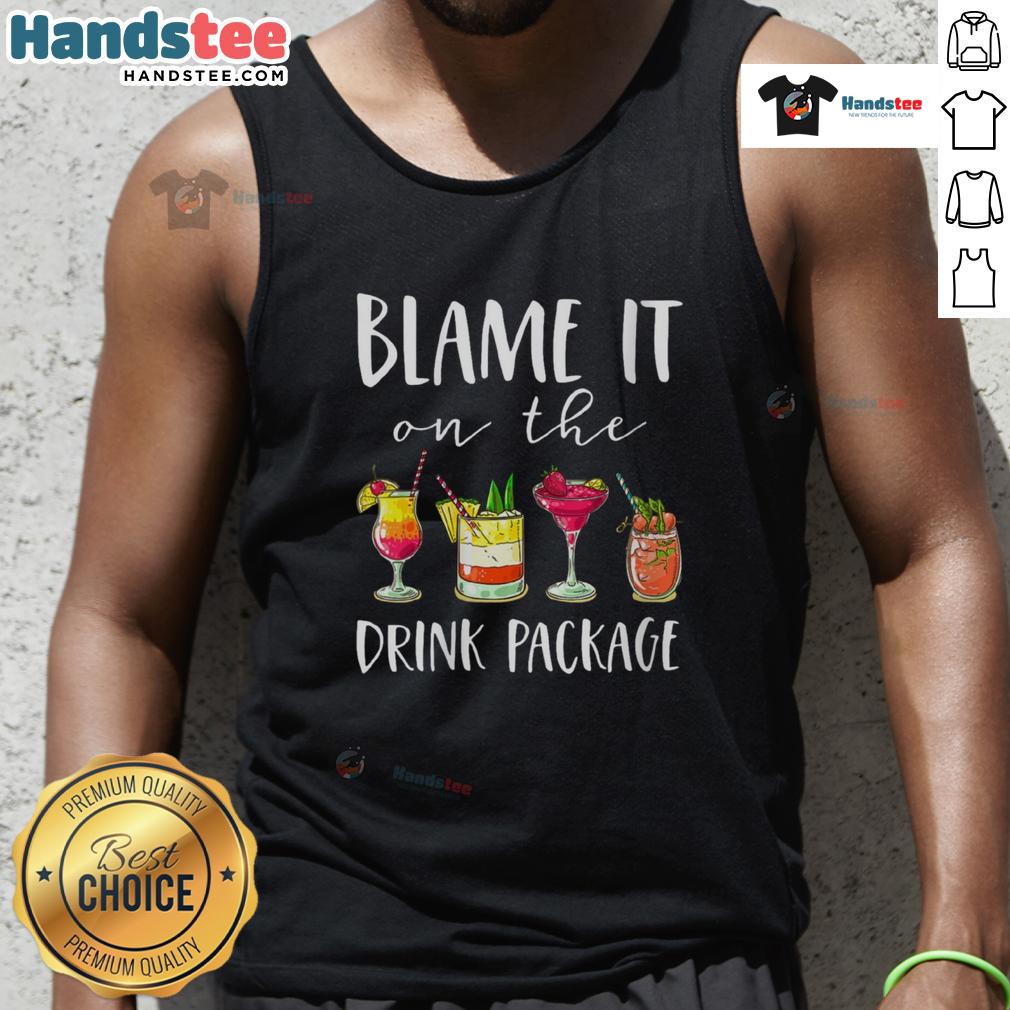 Funny 'Blame It On The Drink' tank top for cruise vacations, featuring a vibrant cocktail design perfect for summer wear.
