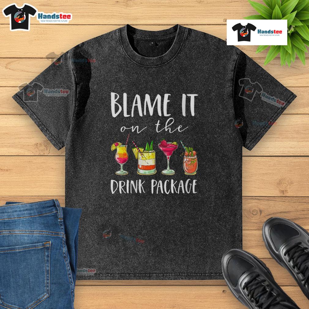 Funny 'Blame It On The Drink' T-Shirt perfect for cruise vacation cocktails, showcasing a fun and relaxed vacation vibe.