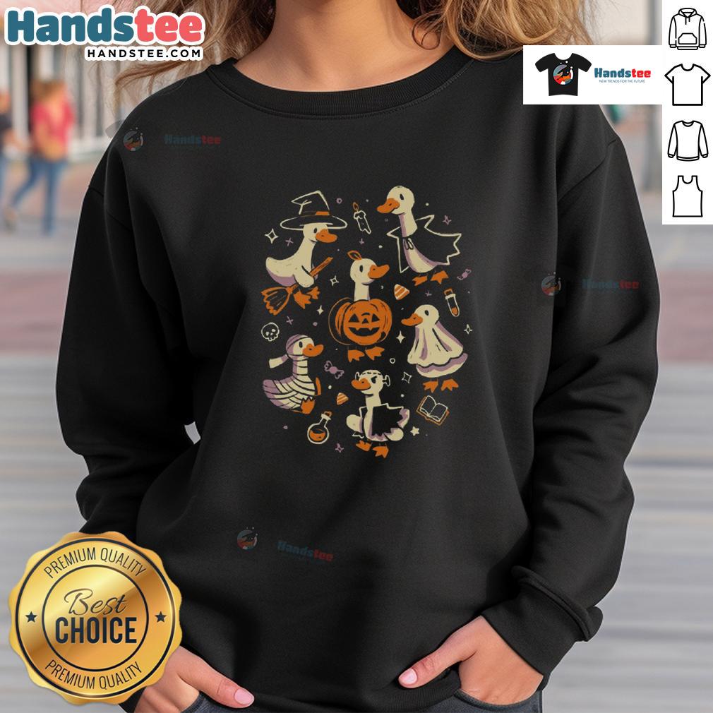 Funny Goosebumps Halloween sweatshirt featuring a spooky goose design, perfect for Halloween festivities and cozy wear.