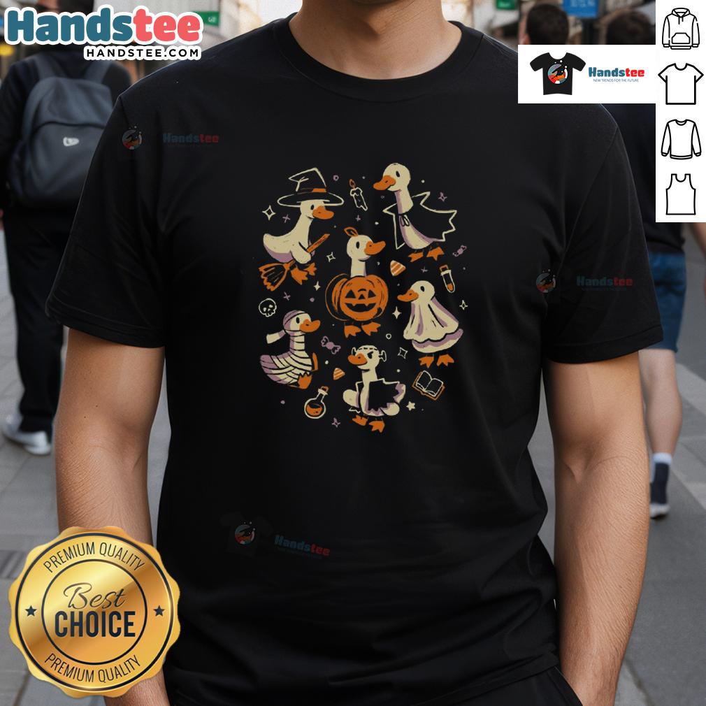 Funny Goosebumps Halloween Goose T-Shirt featuring a quirky design perfect for spooky season celebrations.