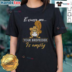 Alt Text: Funny squirrel looking at an empty bird feeder, perfect for a cute animal lovers' tee.
