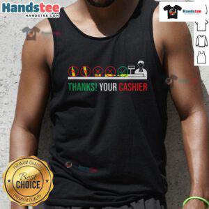 Funny 'Thank You' tank top for grocery store checkout workers, showcasing appreciation for cashiers with a humorous design.