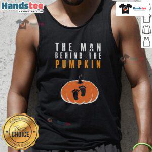Funny Halloween tank top featuring 'The Man Behind The Pumpkin' design, perfect for festive celebrations and spooky season.