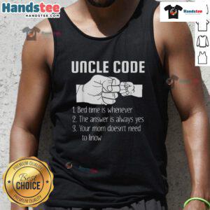 Funny Uncle Code Rules Bed Time Is Whenever Tank Top featuring humorous text design for casual wear.