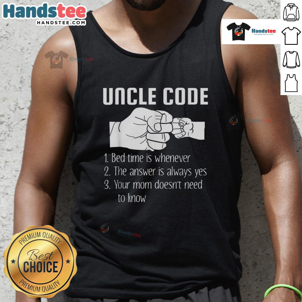 Funny Uncle Code Rules Bed Time Is Whenever Tank Top featuring humorous text design for casual wear.