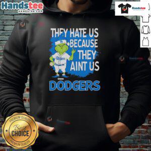 Alt Text: Los Angeles Dodgers Grinch Christmas hoodie featuring 'They Hate Ain't Us' design, perfect for holiday fans.