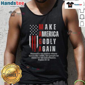 Good Make America Godly Again USA Flag tank top featuring a patriotic design and vibrant colors, perfect for summer wear.