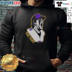 Alt Text: Minnesota Vikings War Paint hoodie featuring a football player with number 9, perfect for fans and game day wear.