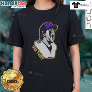 Good Minnesota Vikings War Paint Football Player Number 9 graphic on a stylish ladies tee, perfect for game day attire.