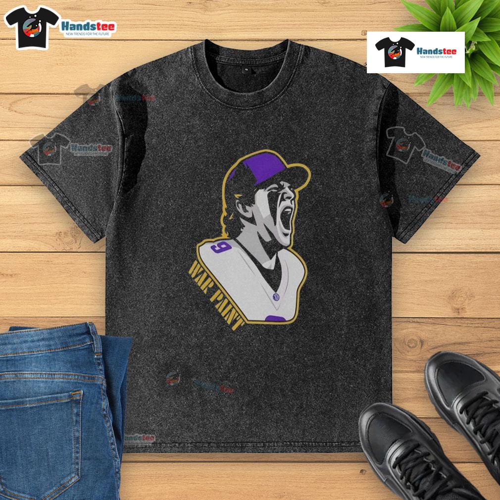 Good Minnesota Vikings War Paint Football Player Number 9 Graphic Washed T-Shirt showcasing vibrant team spirit and style.