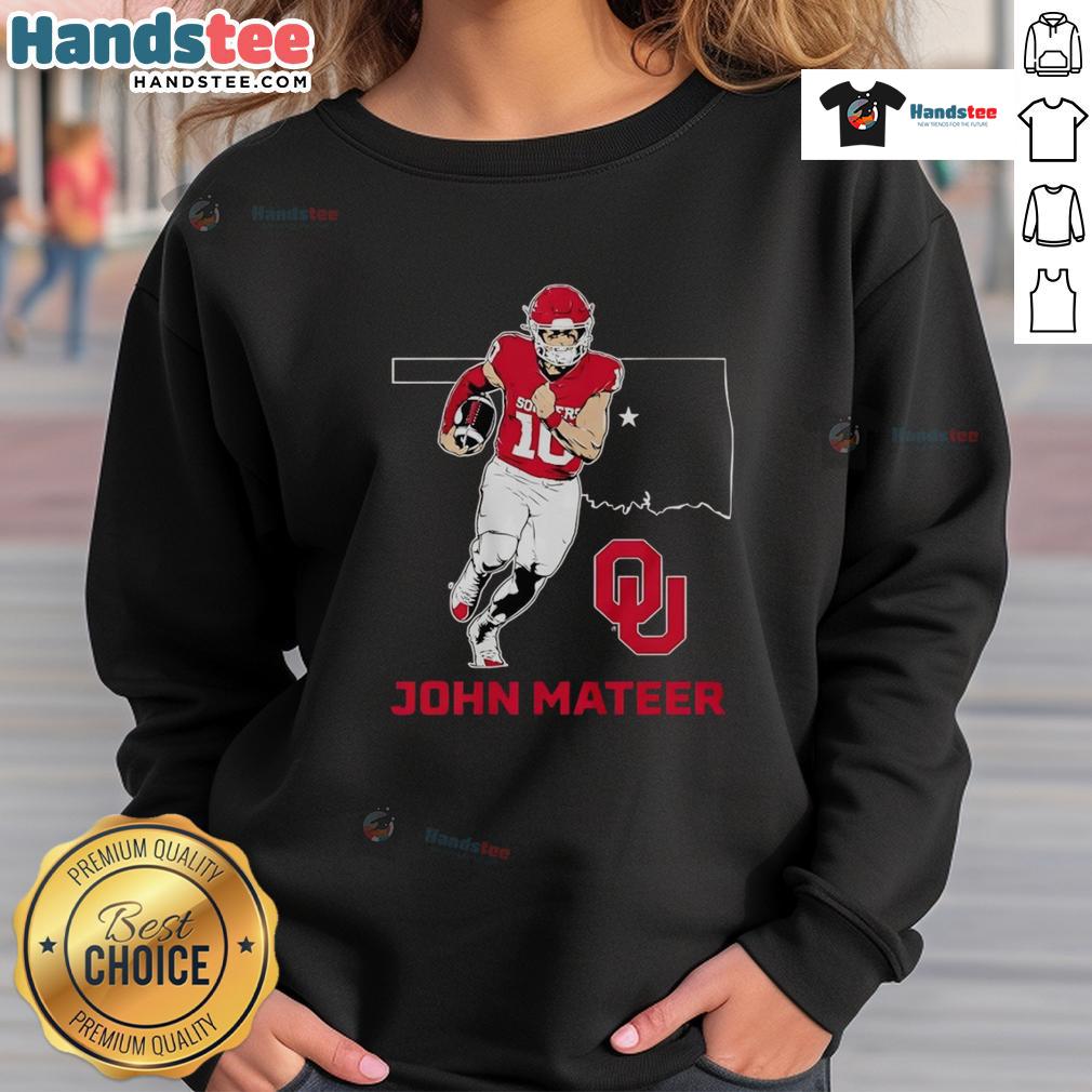 Alt Text: Good Oklahoma Sooners Football John Mateer State Star Sweatshirt featuring team colors and logo for fans.